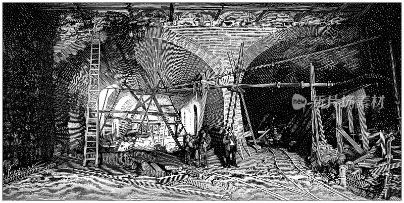 古董插图:铁路建设和改进，Ligne D'Orleans, Quay Voltaire